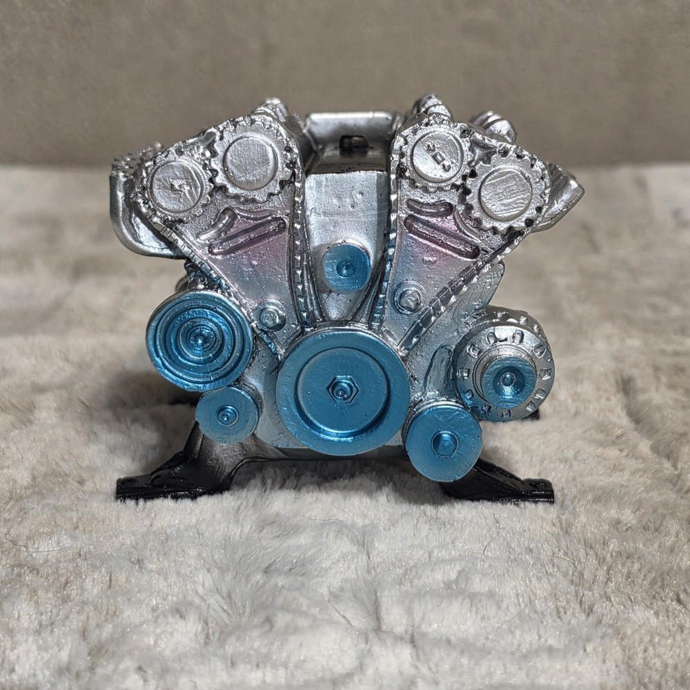 Miniature Resin V8 Engine Model Desktop Ornament - Silver & Blue Geeky Gift